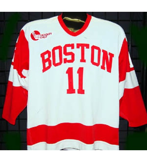 Custom NCAA 1996-97 Boston University Terriers BU 11 Hanson Hockey Jersey Home White